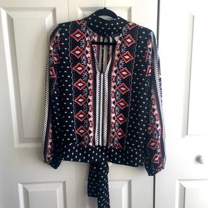 Choker tie back blouse in black multi - Venus top